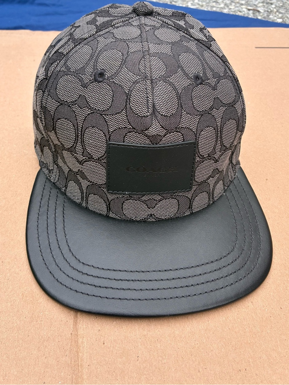Coach Men’s Gray Signature Logo Baseball Cap with Black Brim